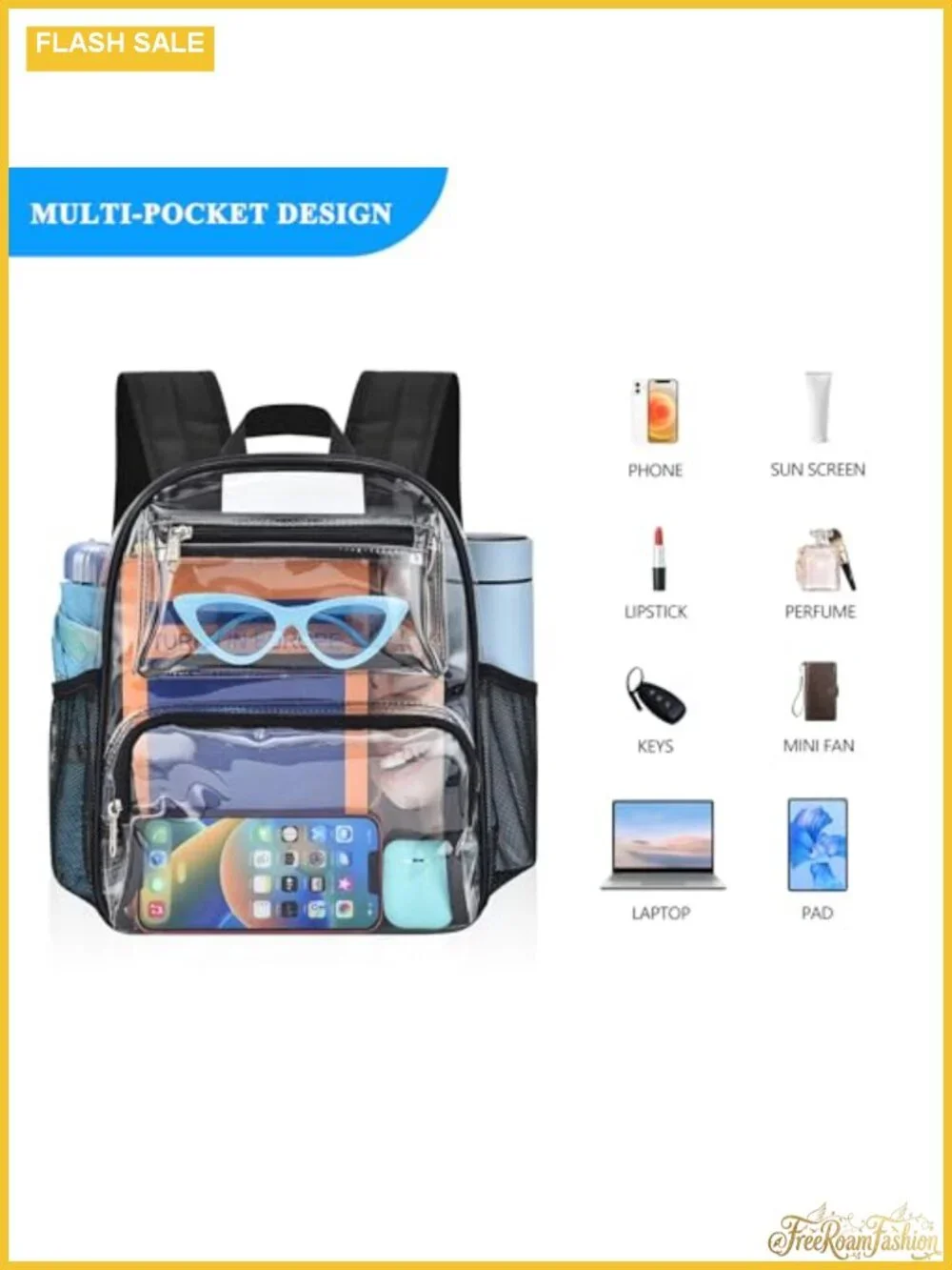 Clear Backpack Stadium Approved 12x6x10 Water-Resistant PVC Daypack for